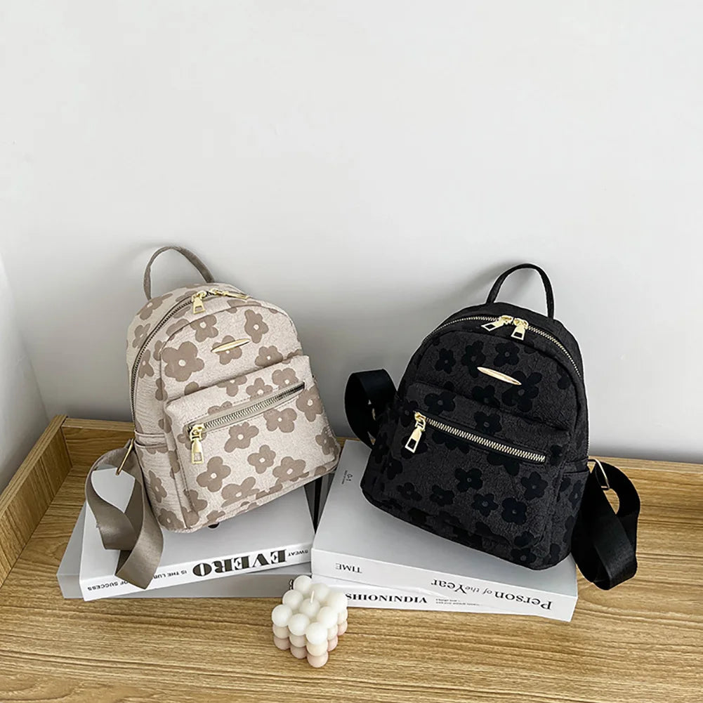 Canvas Flower Print Small Backpack for Girl