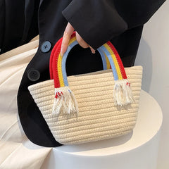 Soft Fabric Rainbow Handle Small Top Handle Tote Bag