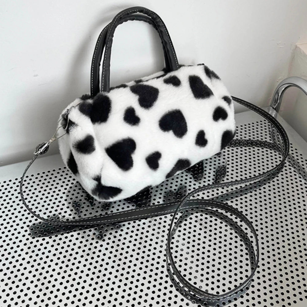 Fluffy Love Heart Plush Shoulder Bag for Women