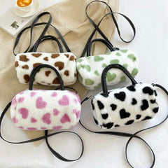 Fluffy Love Heart Plush Shoulder Bag for Women