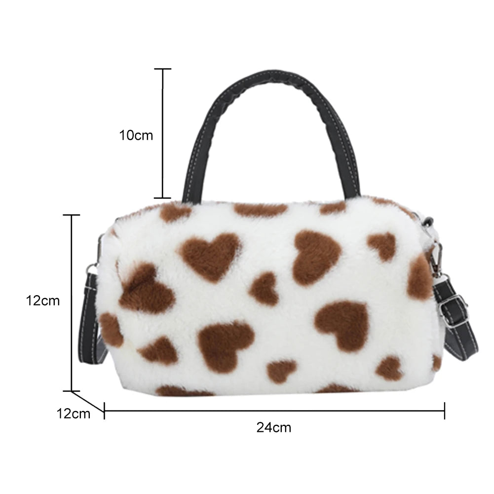 Fluffy Love Heart Plush Shoulder Bag for Women