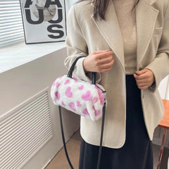 Fluffy Love Heart Plush Shoulder Bag for Women