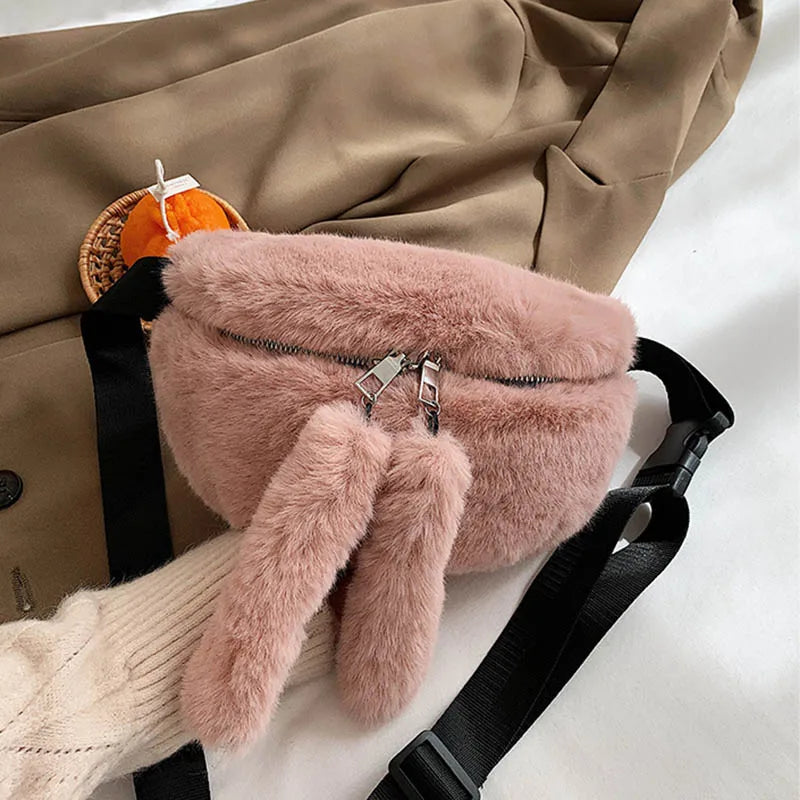 Plush Waist Bag Crossbody Chest Bags for Women Winter