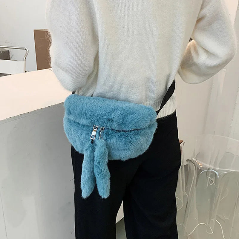 Plush Waist Bag Crossbody Chest Bags for Women Winter