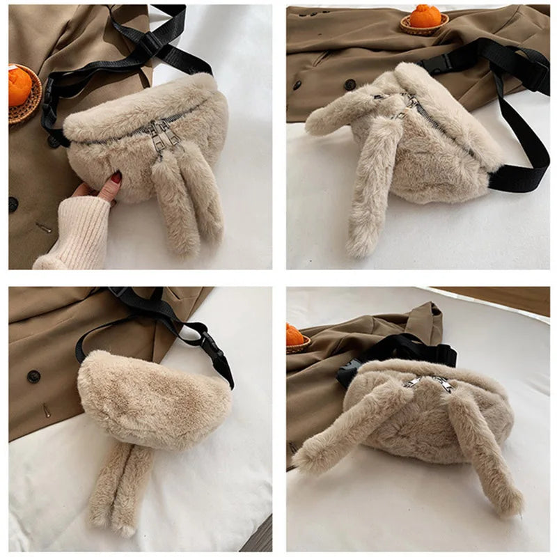 Plush Waist Bag Crossbody Chest Bags for Women Winter