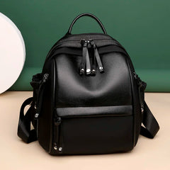 Soft Leather School Backpack Women's Shoulder Bags Anti-theft Travel Backpack