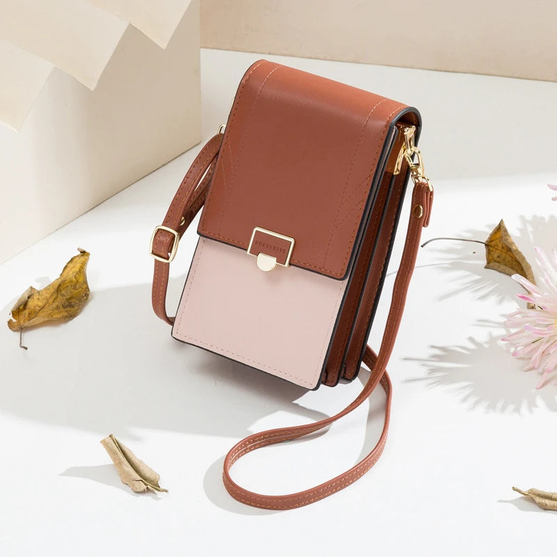 Soft Leather Women's Bag Wallets Contrasting Colors Cell Phone Purse