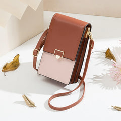 Soft Leather Women's Bag Wallets Contrasting Colors Cell Phone Purse
