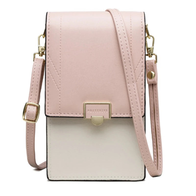 Soft Leather Women's Bag Wallets Contrasting Colors Cell Phone Purse