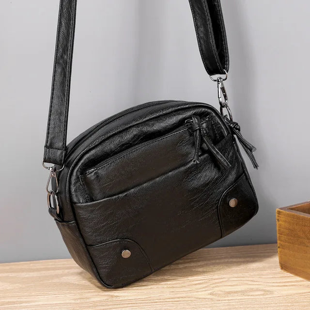 Vintage PU Leather Crossbody Bag Small Shoulder Bag Lady Purse