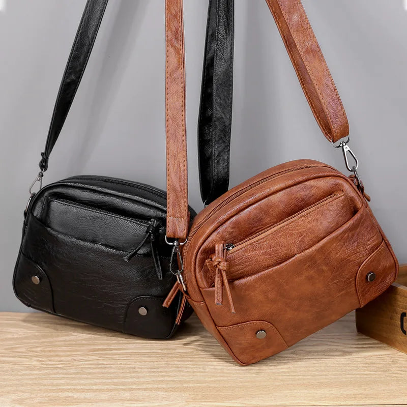Vintage PU Leather Crossbody Bag Small Shoulder Bag Lady Purse