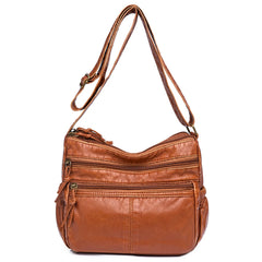 Soft PU Leather Handbags Multi-pocket Top Handle Satchel