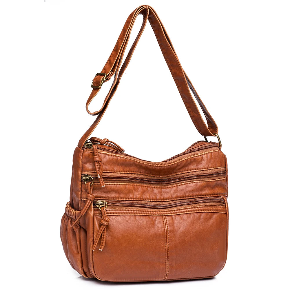 Soft PU Leather Ladies Handbags Multi-pocket Women Top Handle Satchel