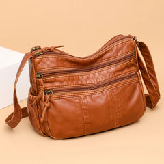 Soft PU Leather Handbags Multi-pocket Top Handle Satchel