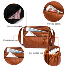Soft PU Leather Handbags Multi-pocket Top Handle Satchel