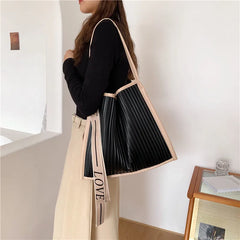 Soft PU Leather Shoulder Bag Stripe Crossbody Big Totes Handbag Purse