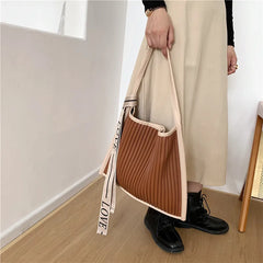 Soft PU Leather Shoulder Bag Stripe Crossbody Big Totes Handbag Purse