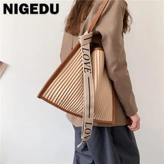 Soft PU Leather Shoulder Bag Stripe Crossbody Big Totes Handbag Purse