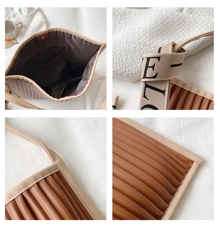 Soft PU Leather Shoulder Bag Stripe Crossbody Big Totes Handbag Purse