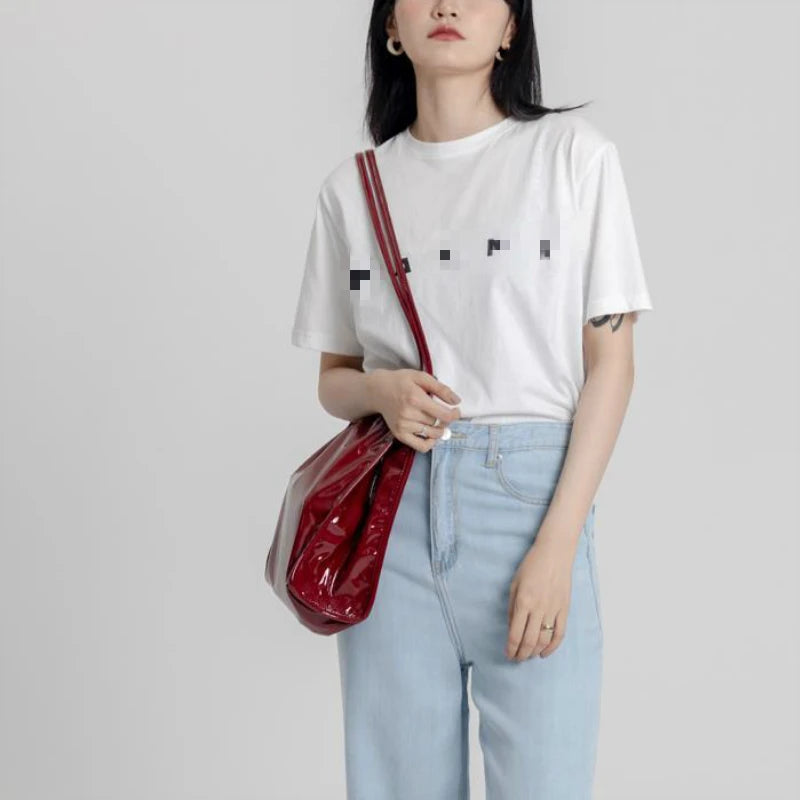Soft Patent Leather Women Shoulder Bags Large Capacity Retro Ladies Shopping Bag