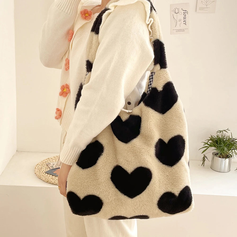 Plush Shoulder Bag Love Heart Fluffy Book Bags