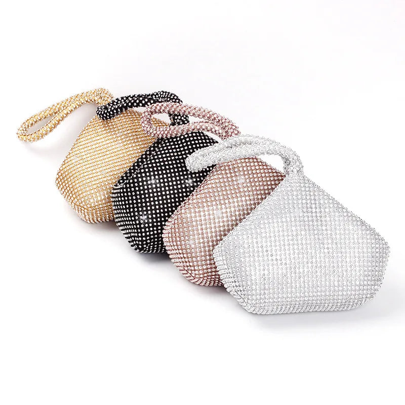 Silver Rhinestones Evening Bags Zipper Mini Clutch