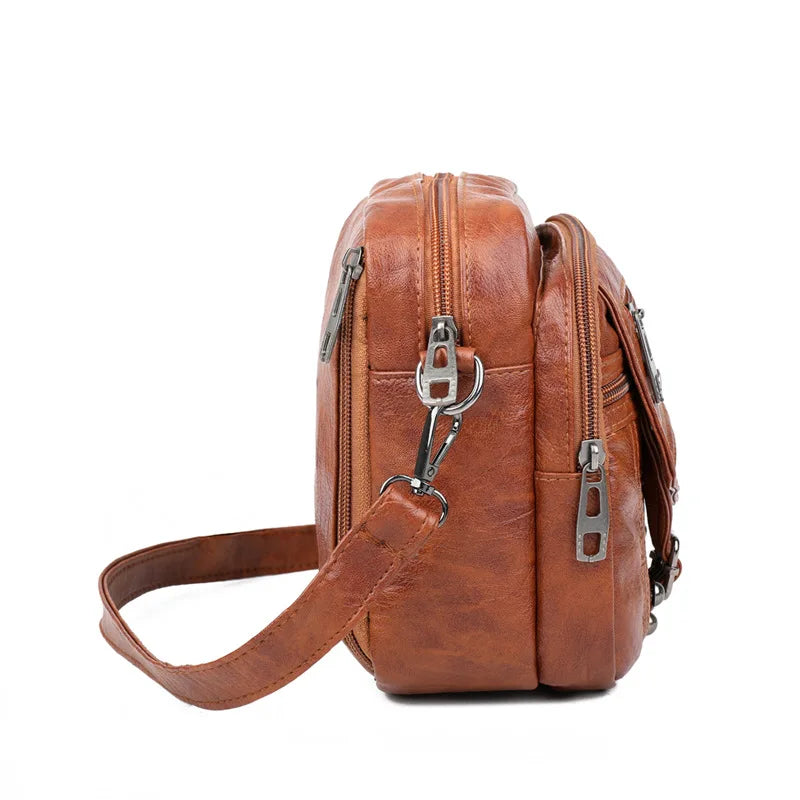 Soft Leather Shoulder Bag Women Single Rivet Casual Fashionable Female Bag