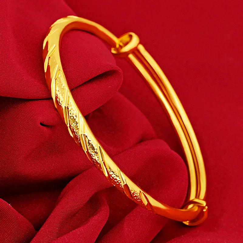 14K Yellow Bangles for Women Wedding Pulseira Feminina Bizuteria Bangles