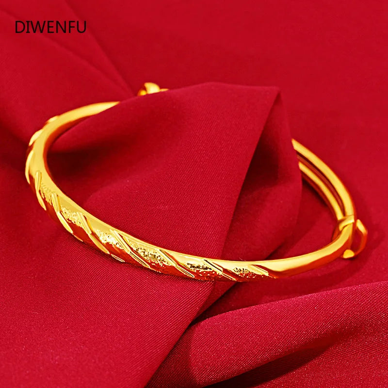 14K Yellow Bangles for Women Wedding Pulseira Feminina Bizuteria Bangles