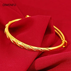 14K Yellow Bangles for Women Wedding Pulseira Feminina Bizuteria Bangles