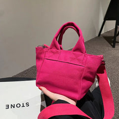 Solid Candy Canvas Shoulder Bag with Wide Strap