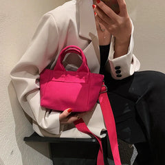 Solid Candy Canvas Shoulder Bag with Wide Strap