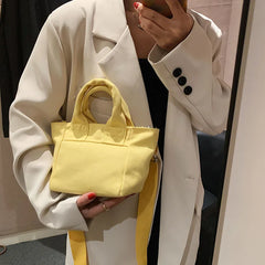 Solid Candy Canvas Shoulder Bag with Wide Strap