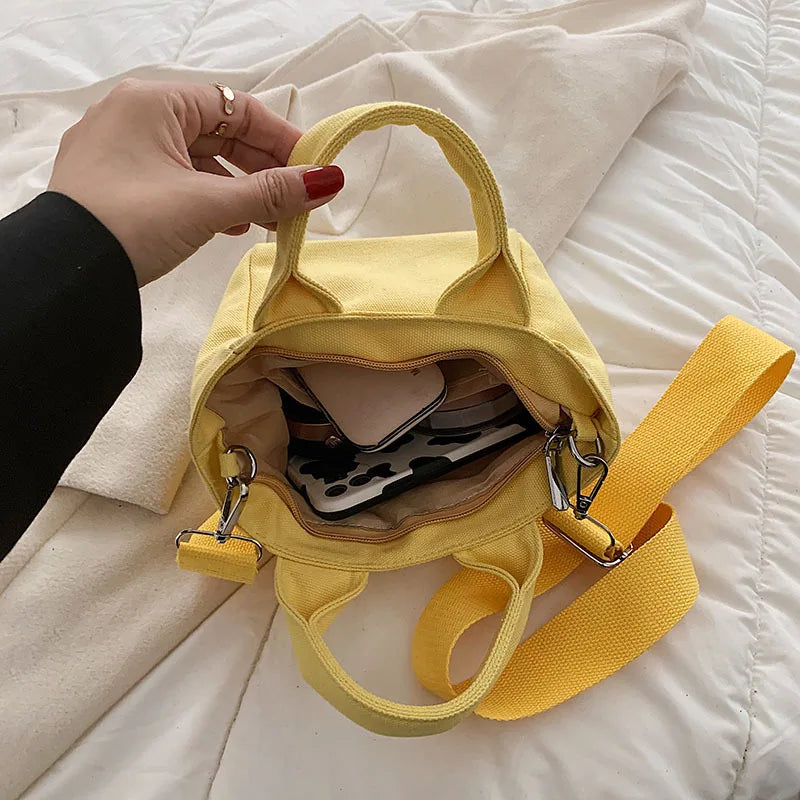 Solid Candy Canvas Shoulder Bag with Wide Strap
