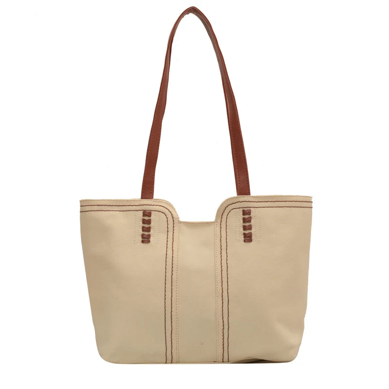 Solid Canvas Women Shoulder Bag Travel Outside Shopping Bag