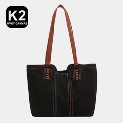 Solid Canvas Women Shoulder Bag Travel Outside Shopping Bag