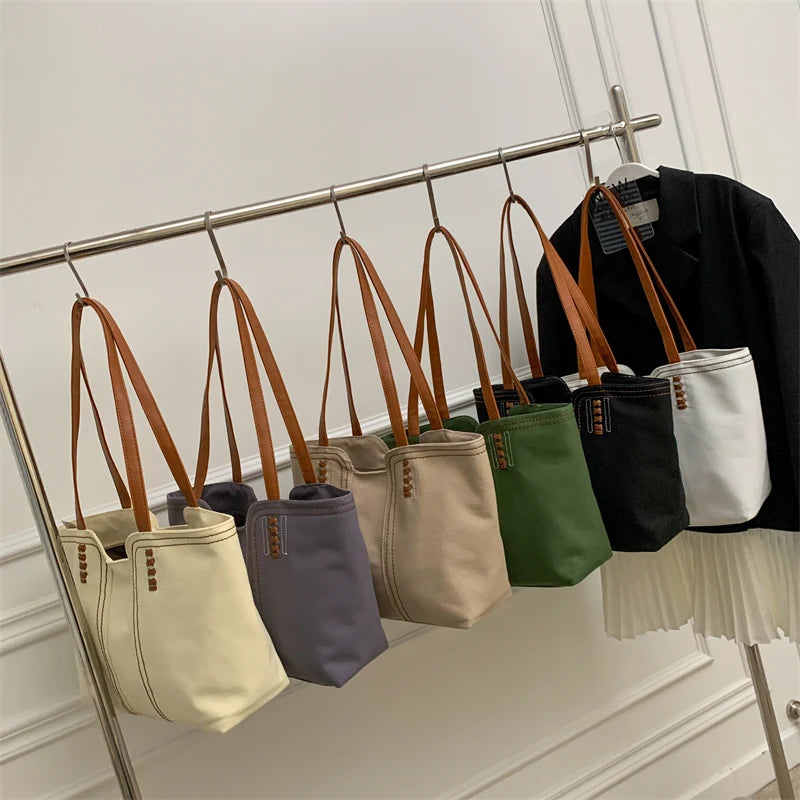 Solid Canvas Women Shoulder Bag Travel Outside Shopping Bag