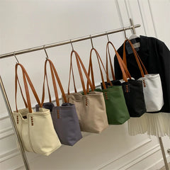 Solid Canvas Women Shoulder Bag Travel Outside Shopping Bag