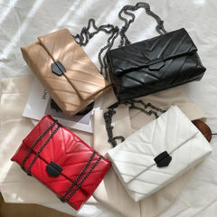 Casual Chain Crossbody Bag Women Shoulder Bag PU Leather Messenger