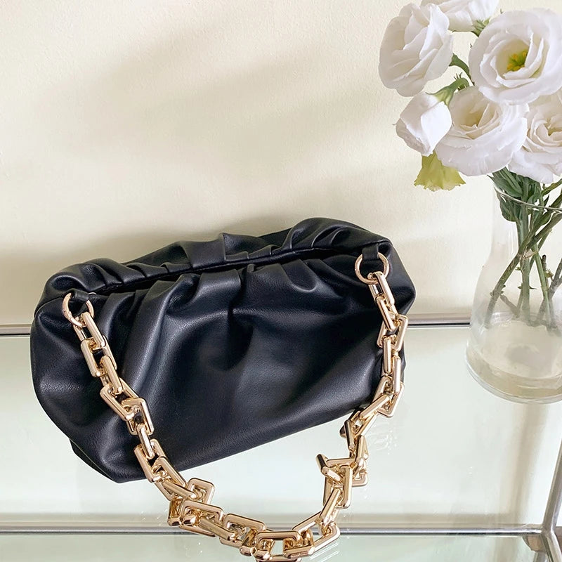 Thick Chain Crossbody Bag Soft Leather Shoulder Bag