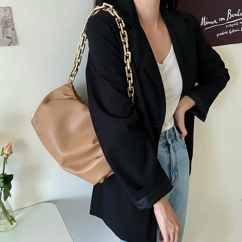 Thick Chain Crossbody Bag Soft Leather Shoulder Bag