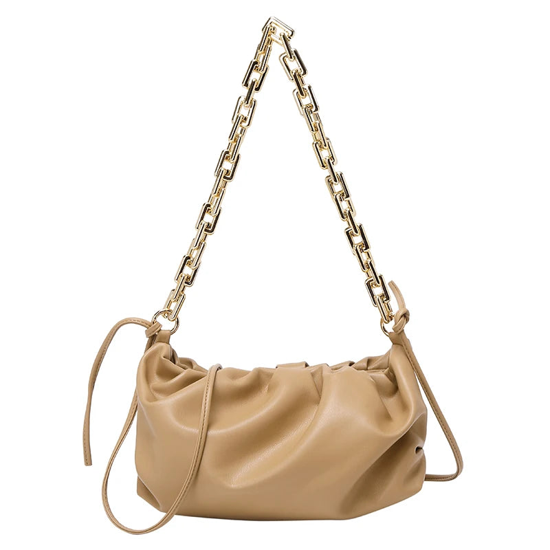Thick Chain Crossbody Bag Soft Leather Shoulder Bag