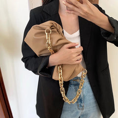 Thick Chain Crossbody Bag Soft Leather Shoulder Bag