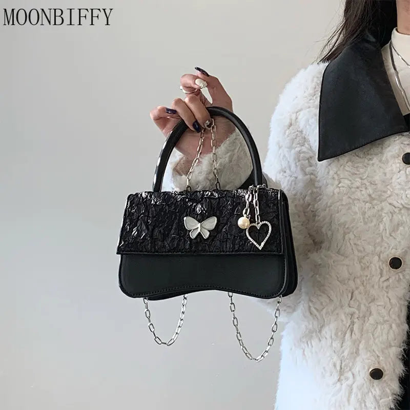 Vintage Women Chain Crossbody Bags Retro Butterfly Small Square Shoulder Bag
