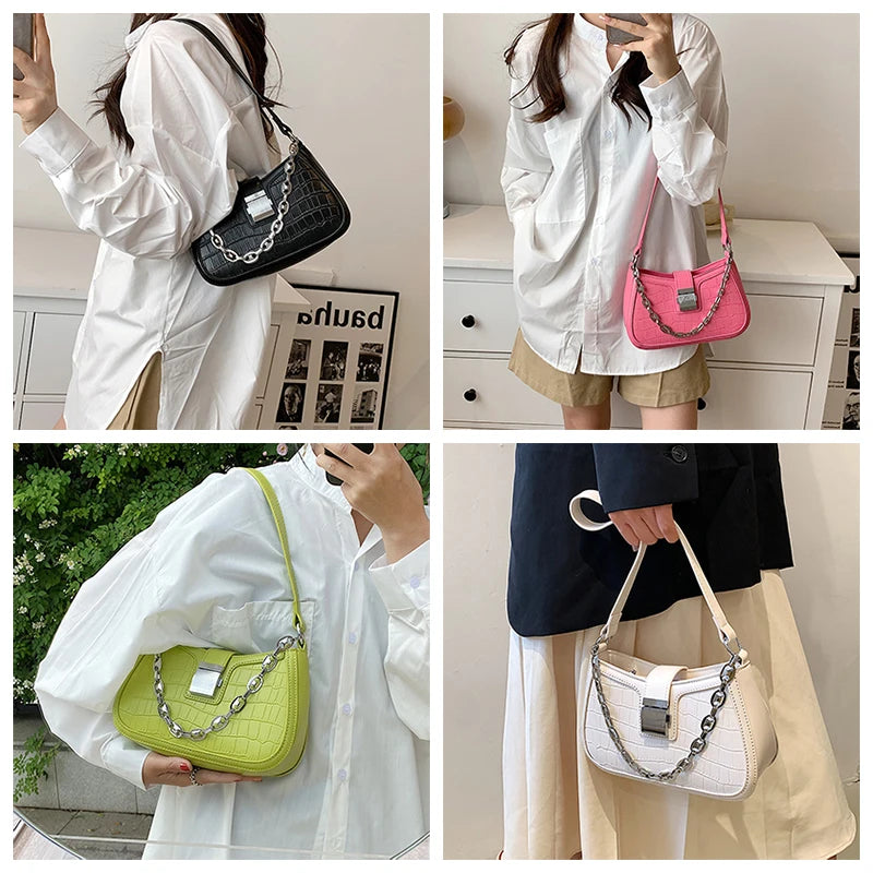 Crocodile Pattern PU Leather Shoulder Bags for Women Lock Handbags