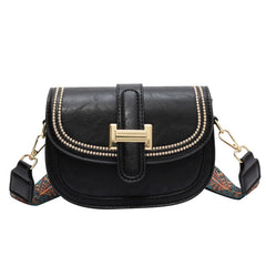 Flap Square Crossbody Bag PU Leather Wide Strap Handbag