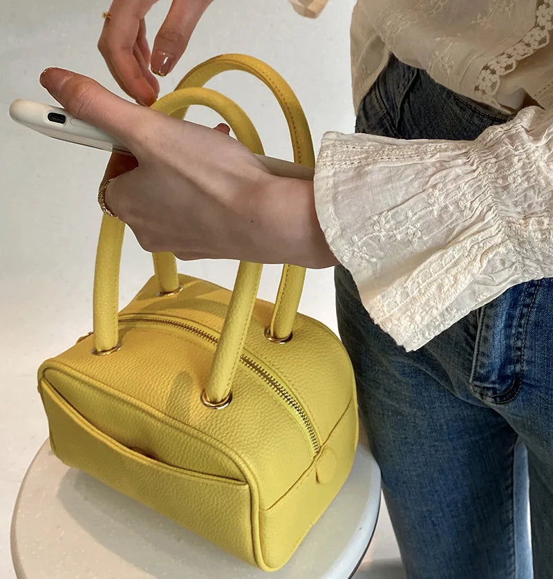 Solid Top-handle Shoulder Bag Pu Leather Tote Purse
