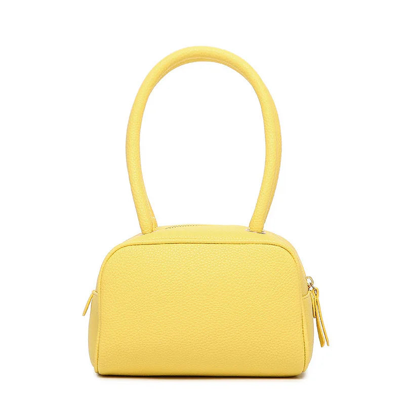 Solid Top-handle Shoulder Bag Pu Leather Tote Purse