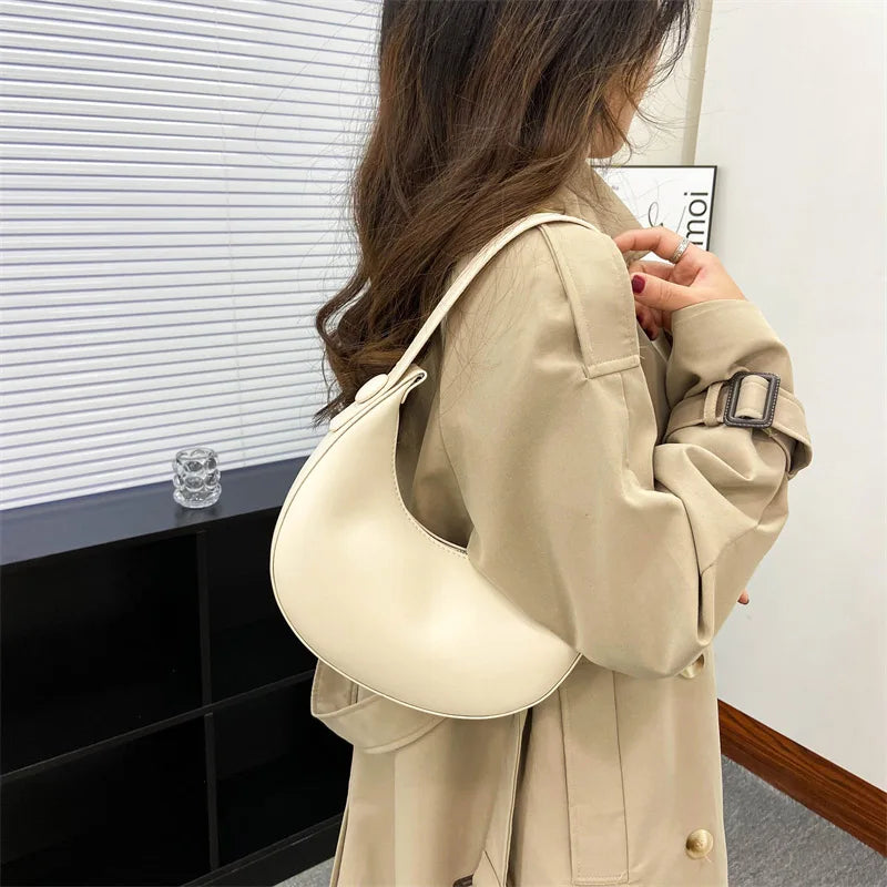 Women's Solid Leather Shoulder Bag Underarm Handbag Travel Tote
