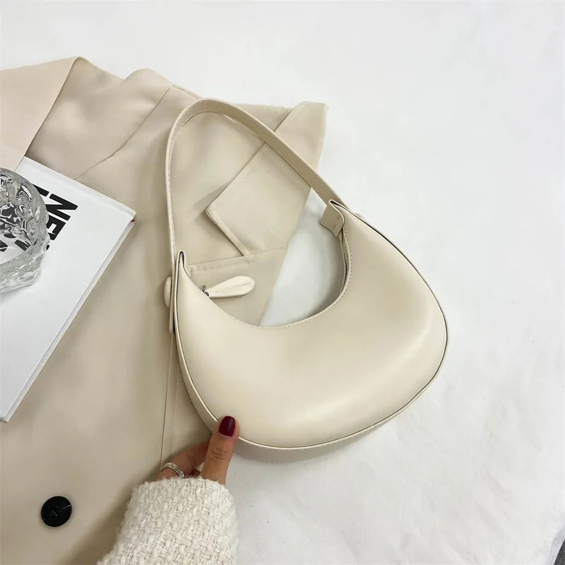 Women's Solid Leather Shoulder Bag Underarm Handbag Travel Tote